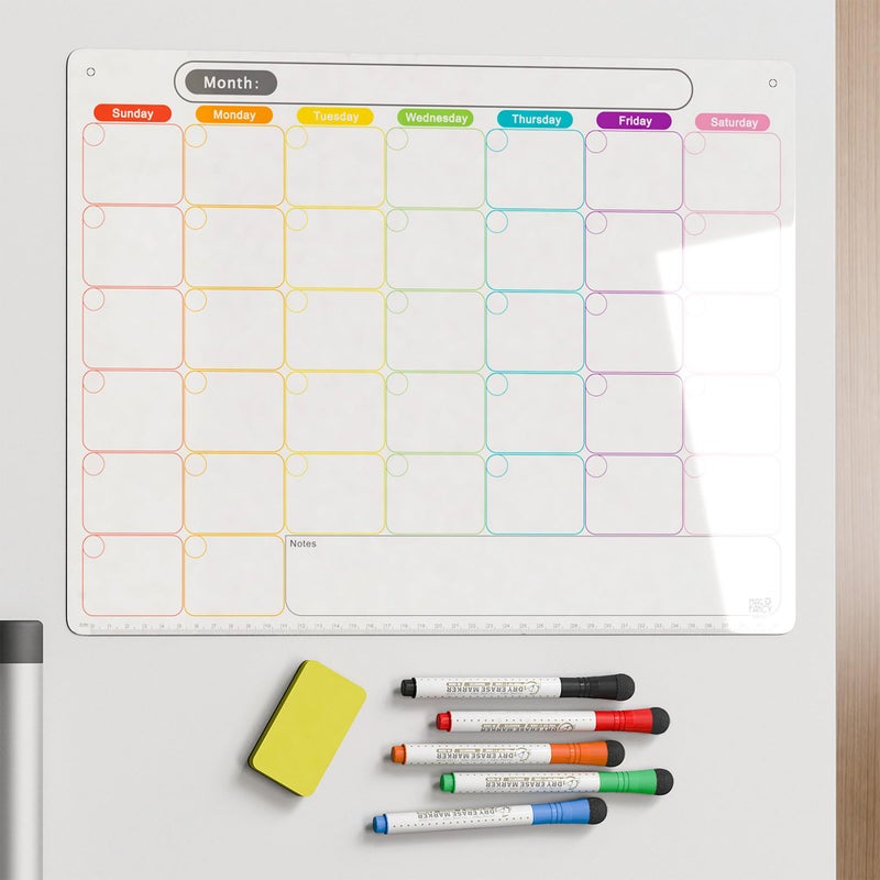 Mag-Fancy Dry Erase Calendar Kit- Magnetic Calendar for Refrigerator - Monthly Fridge Calendar Whiteboard with Extra-Thick Magnet Included 5 Marker & Eraser - Image 1